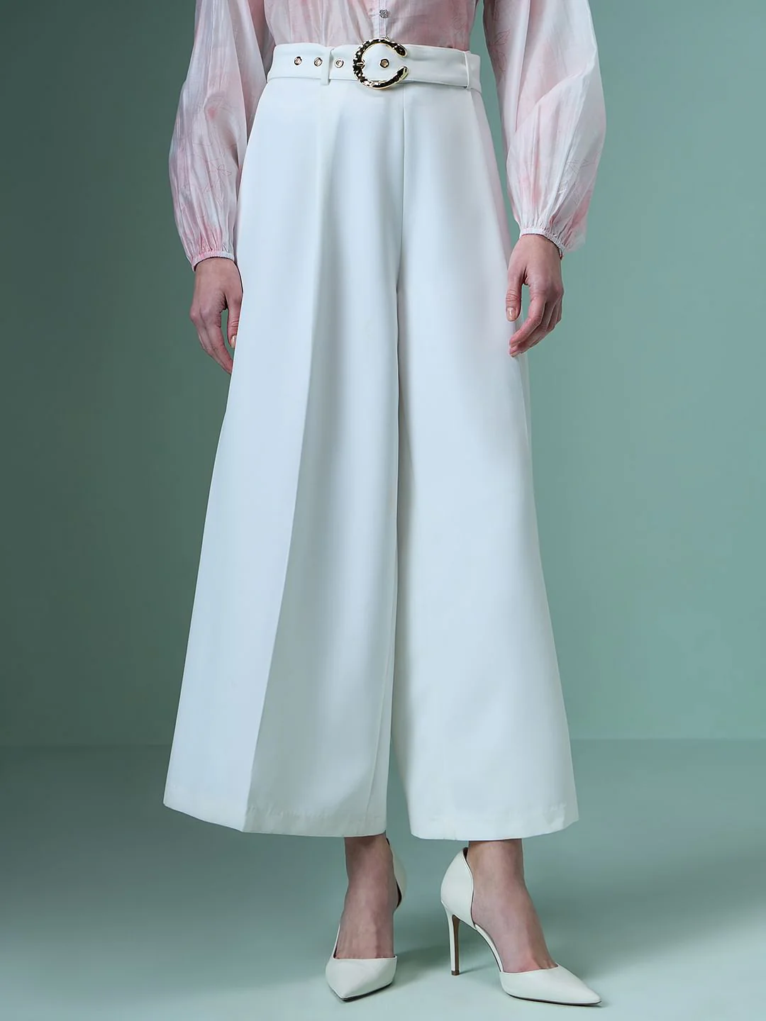 Marquee White Ankle Length Wide Leg Pants - Image 2