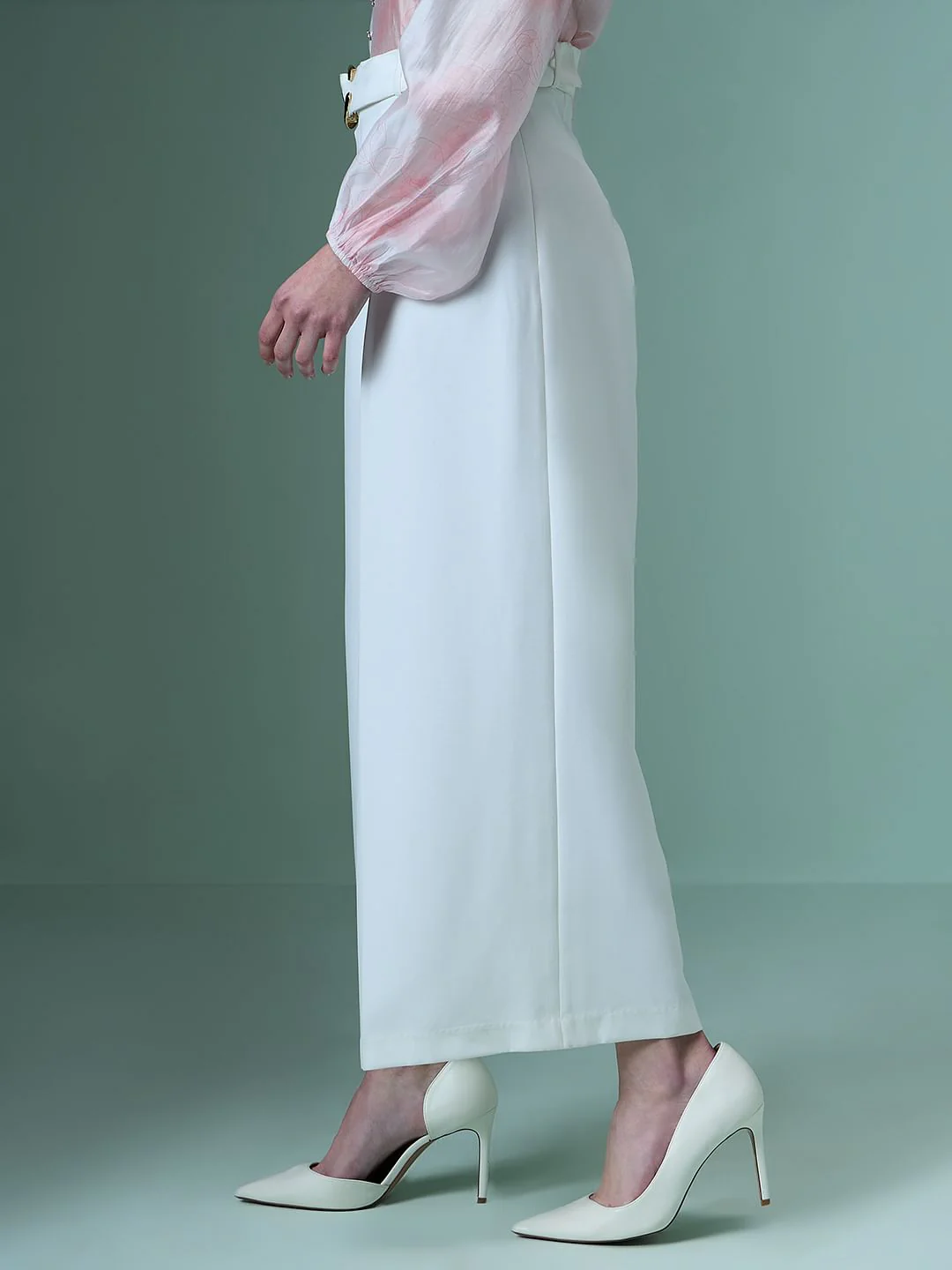 Marquee White Ankle Length Wide Leg Pants - Image 3