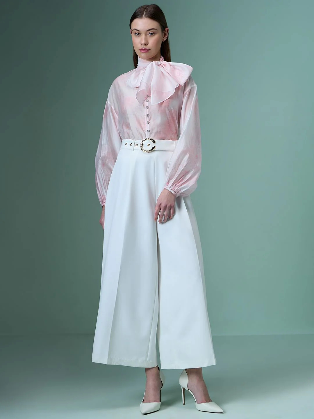 Marquee White Ankle Length Wide Leg Pants - Image 5