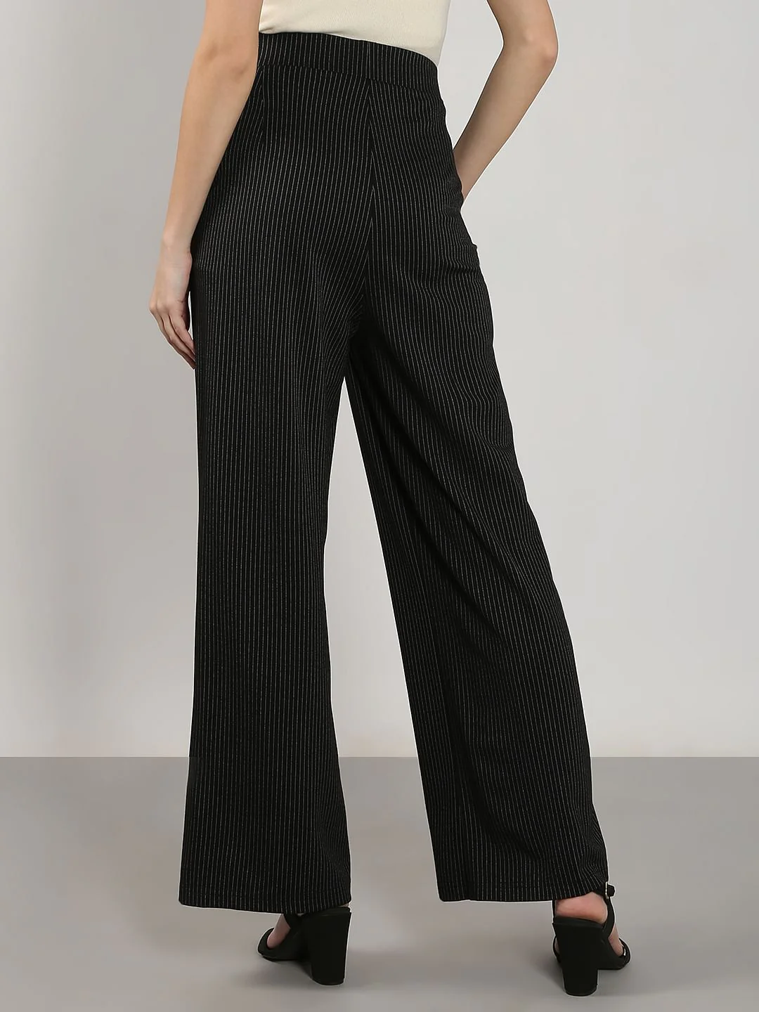 Black High Rise Striped Flared Pants - Image 4