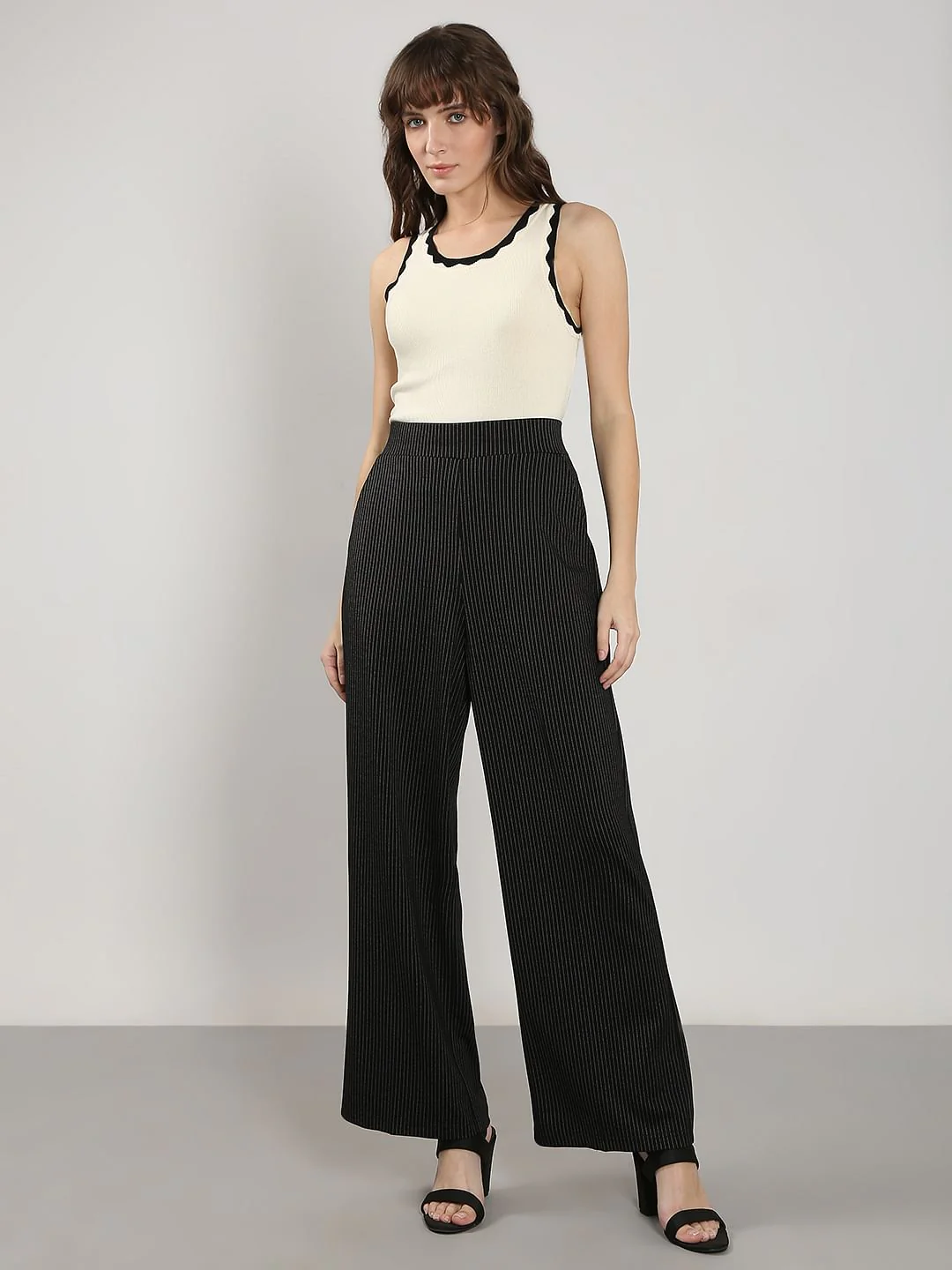 Black High Rise Striped Flared Pants - Image 5