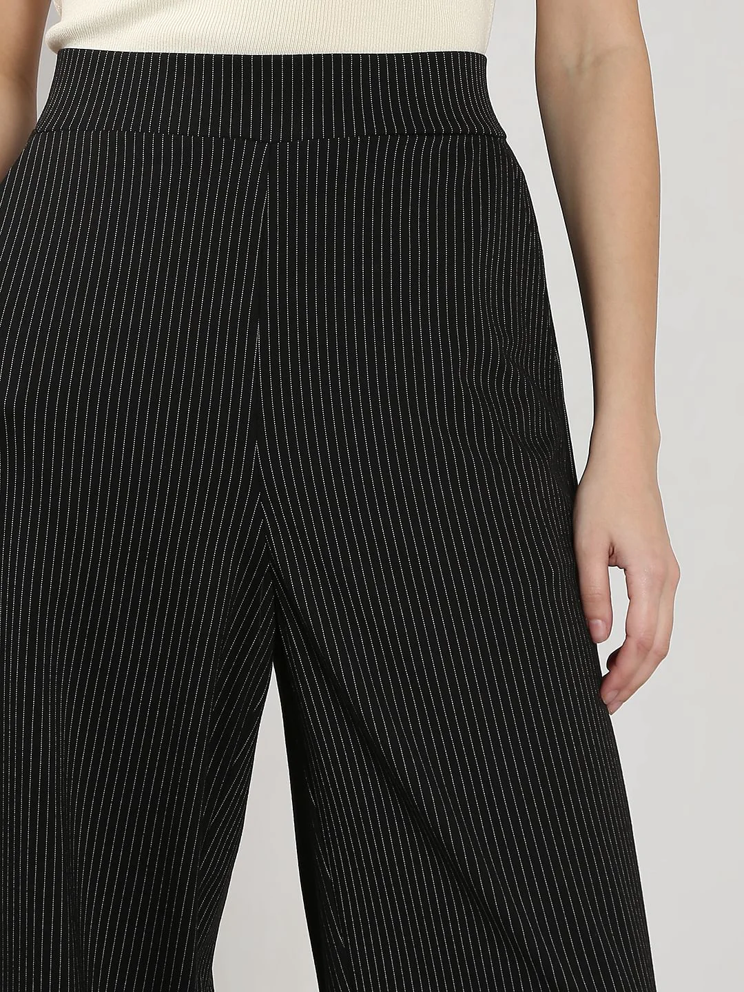 Black High Rise Striped Flared Pants - Image 6