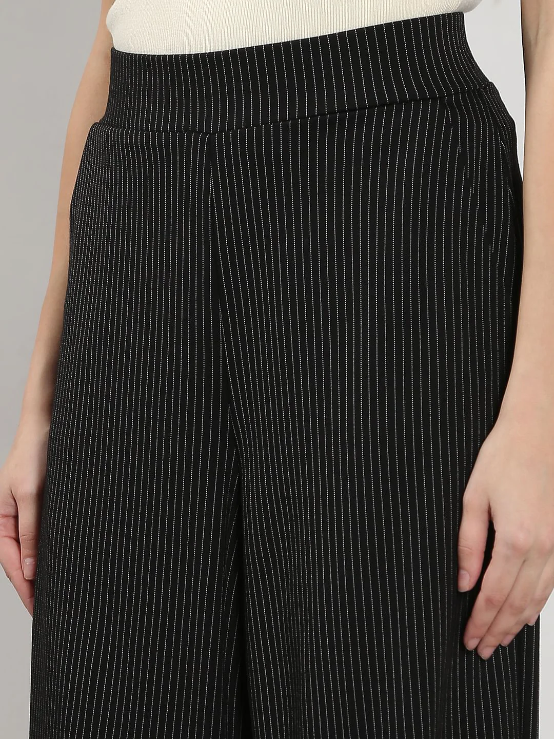 Black High Rise Striped Flared Pants - Image 8