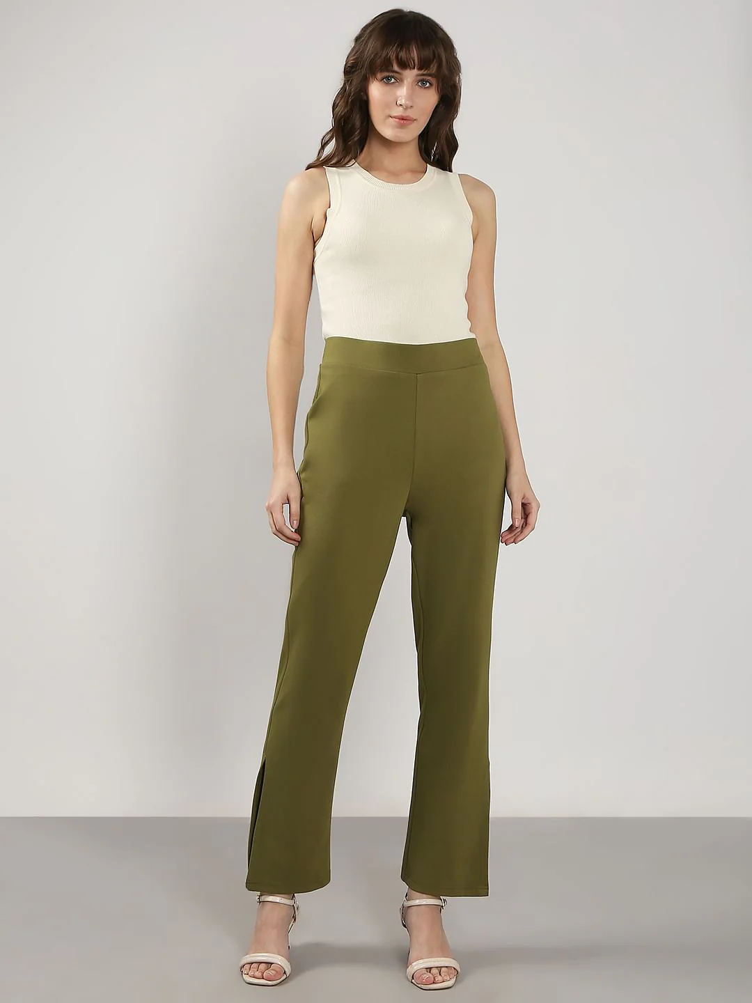 Olive High Rise Flared Pants - Image 5
