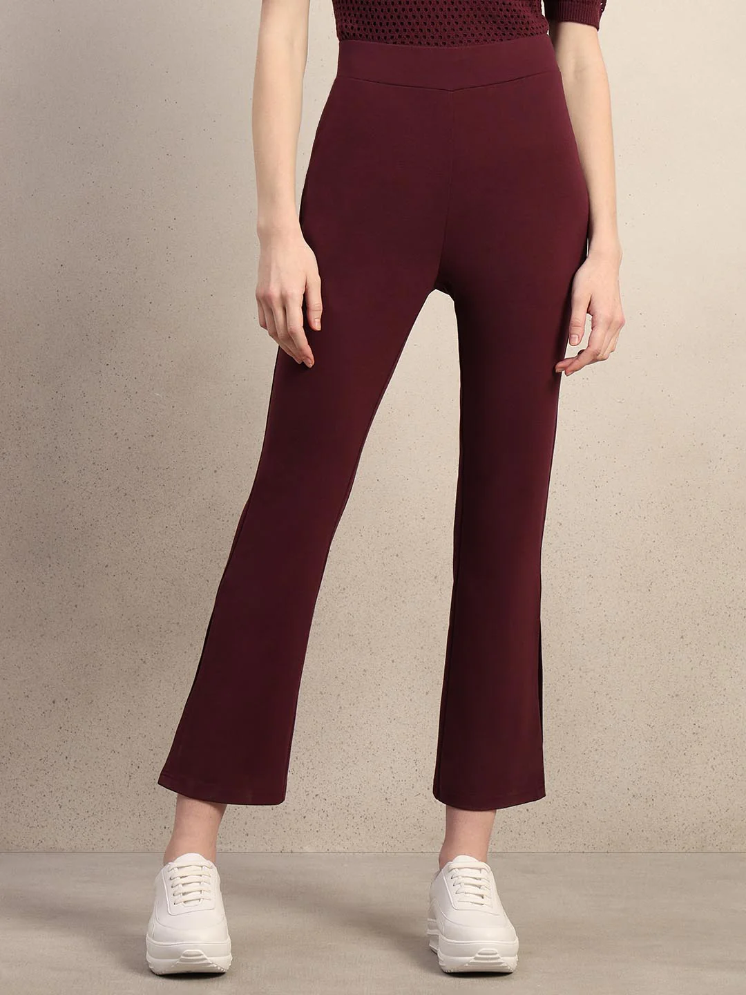 Maroon Ankle Length Bootcut Pants - Image 2