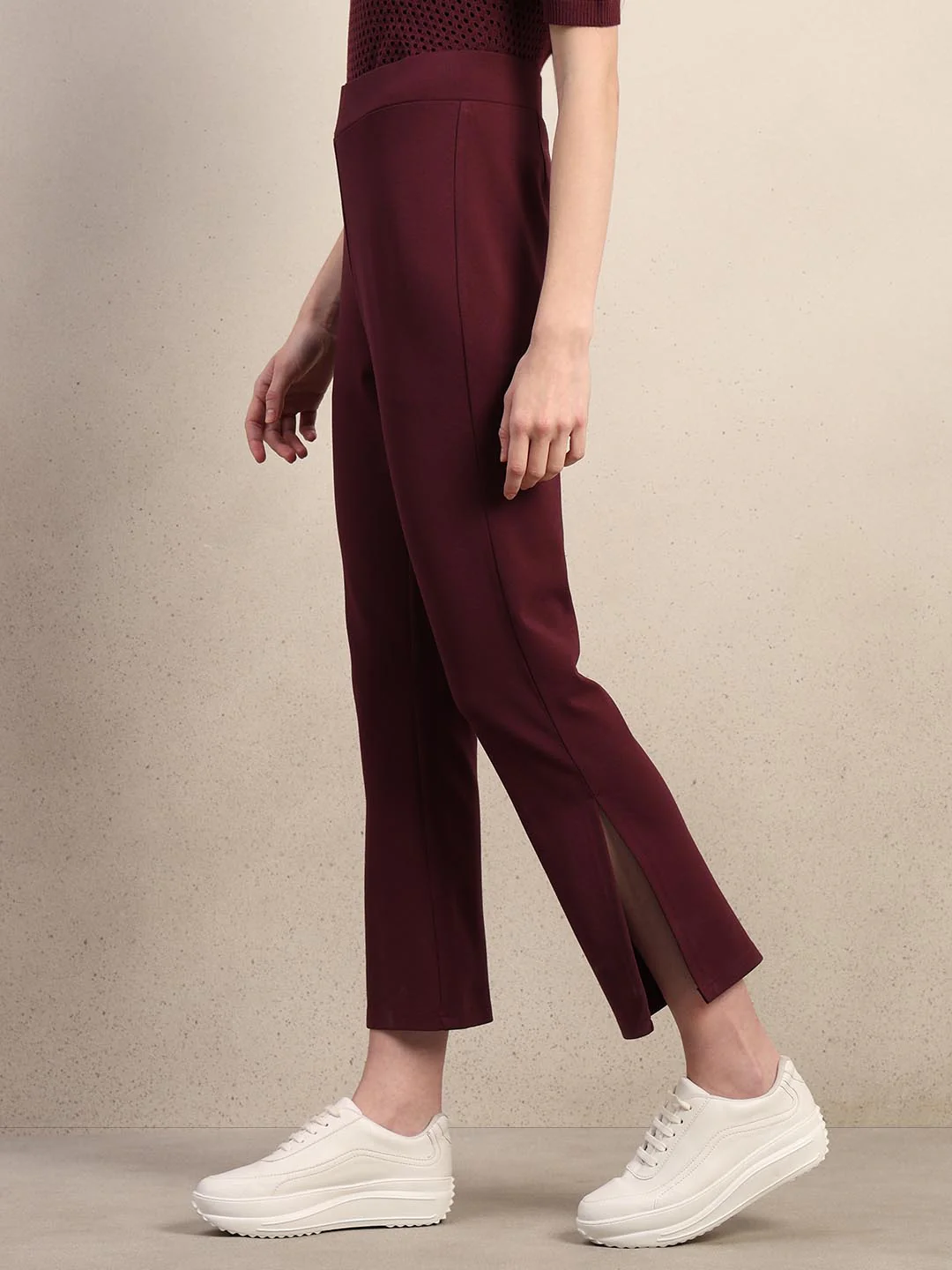 Maroon Ankle Length Bootcut Pants - Image 3