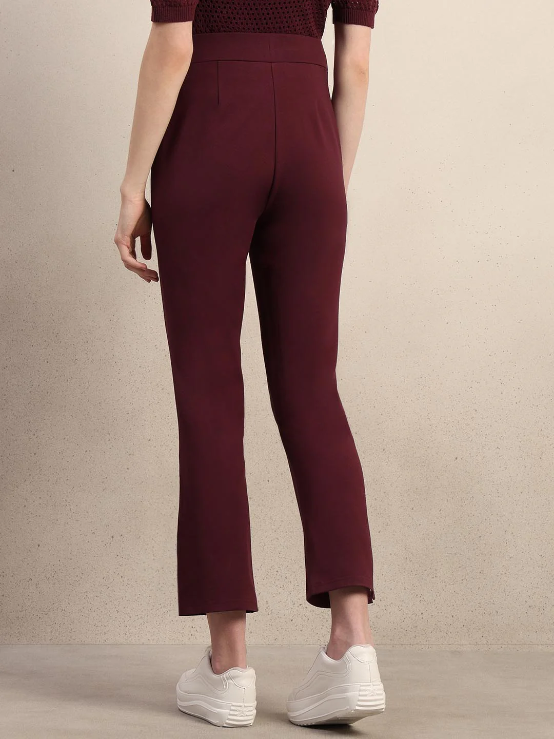Maroon Ankle Length Bootcut Pants - Image 4