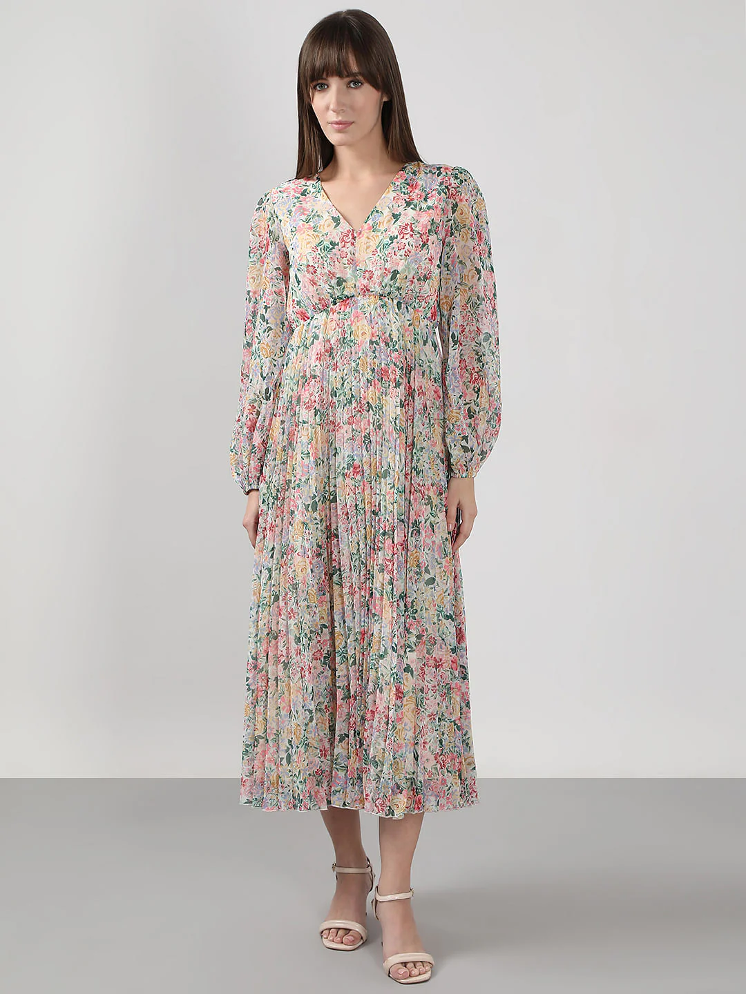 Multi-Colour Floral Pleated Midi Dress - Image 2