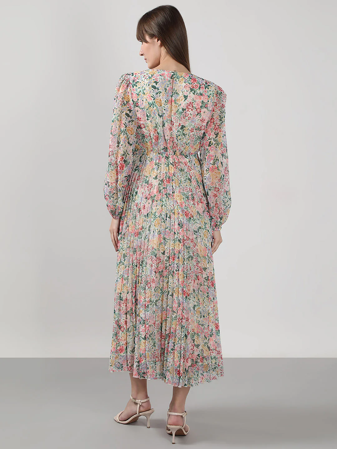 Multi-Colour Floral Pleated Midi Dress - Image 4