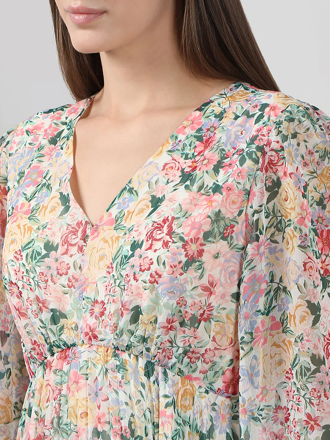 Multi-Colour Floral Pleated Midi Dress - Image 6
