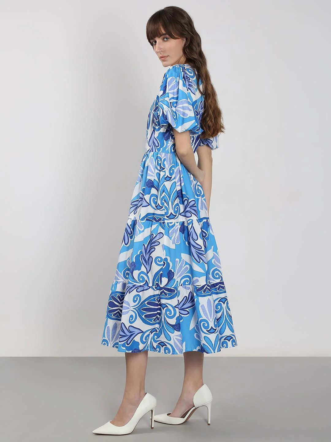 Vero Moda Blue Printed Cotton Midi Dress - Image 3
