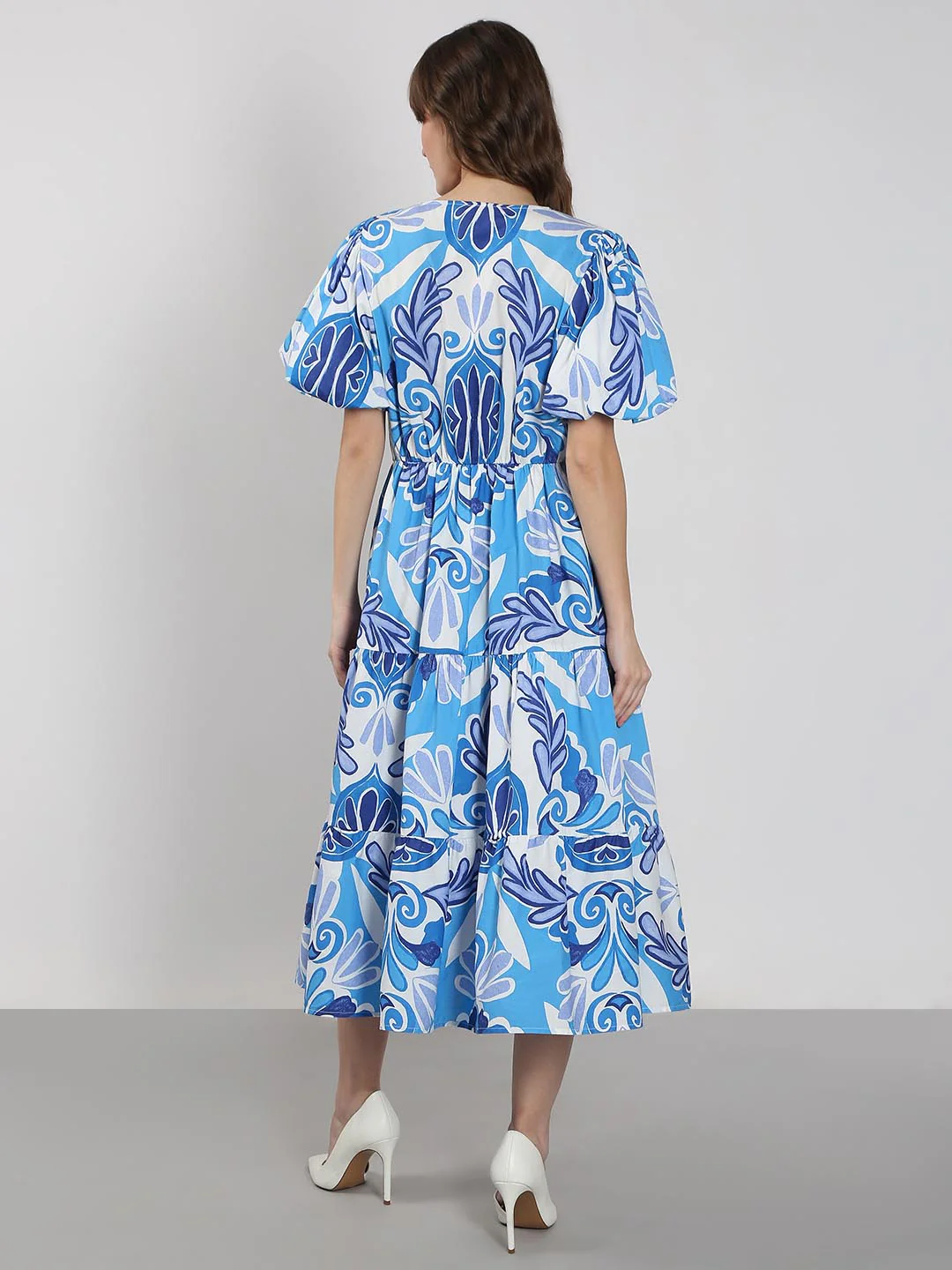 Vero Moda Blue Printed Cotton Midi Dress - Image 4
