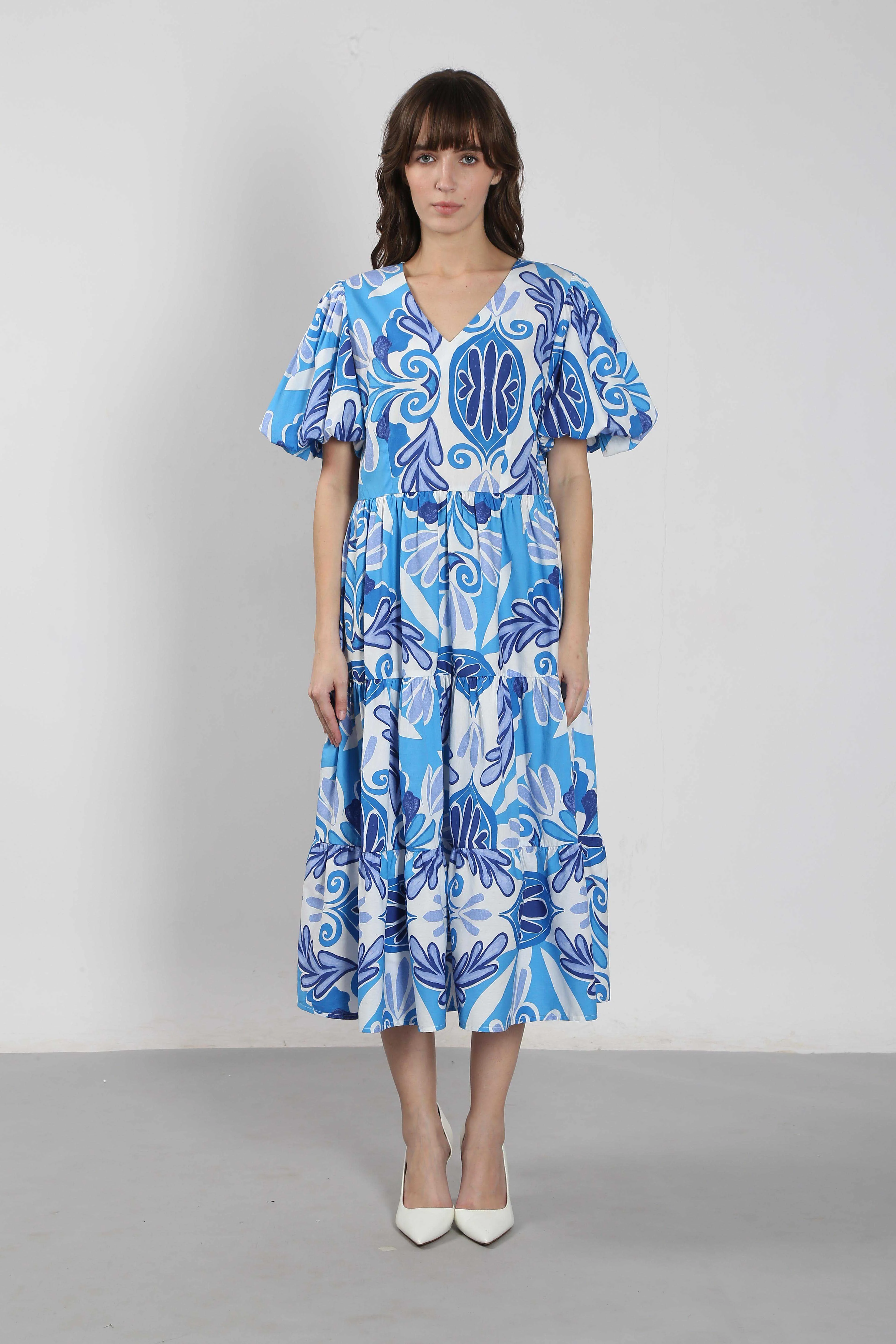 Vero Moda Blue Printed Cotton Midi Dress - Image 8