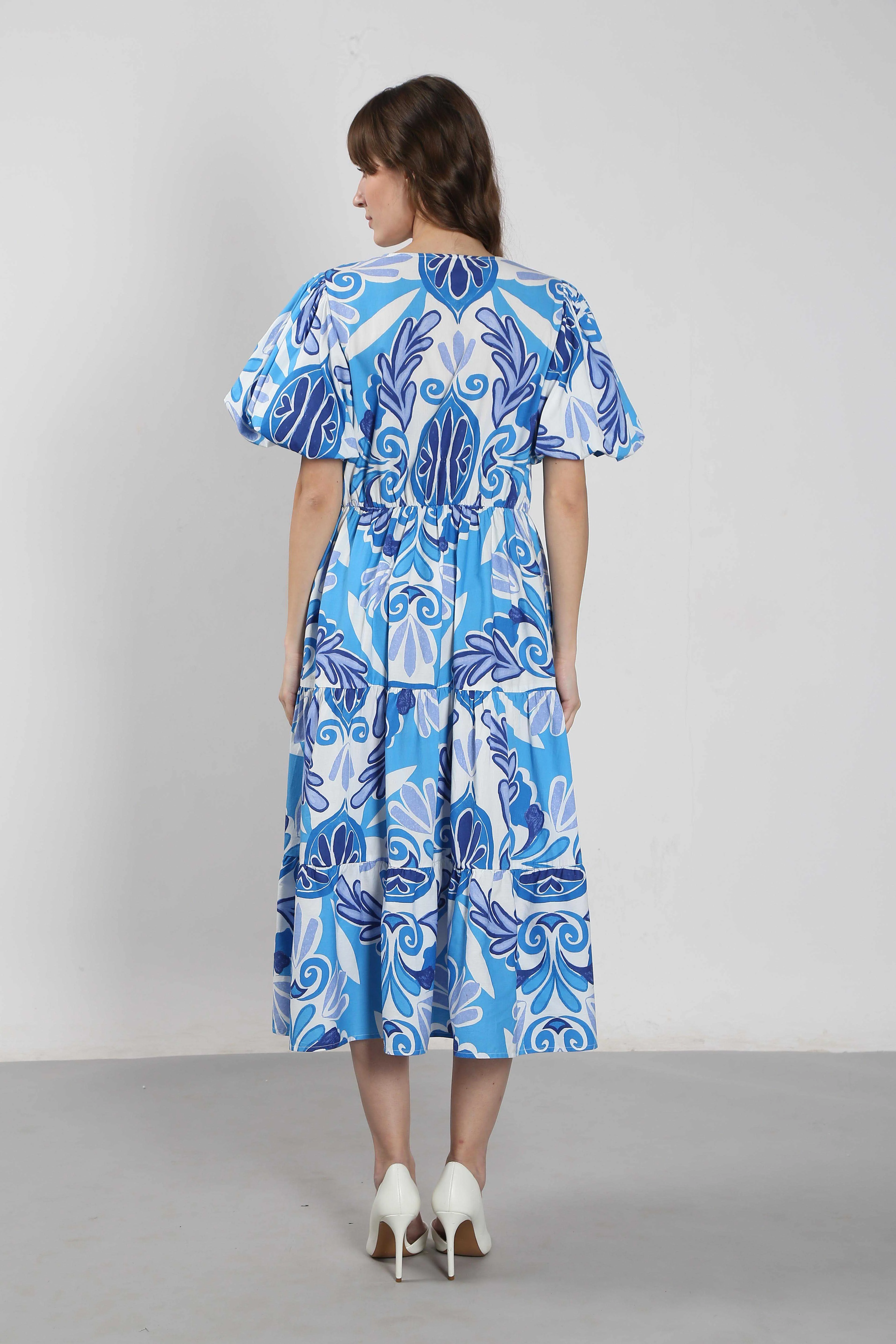 Vero Moda Blue Printed Cotton Midi Dress - Image 9