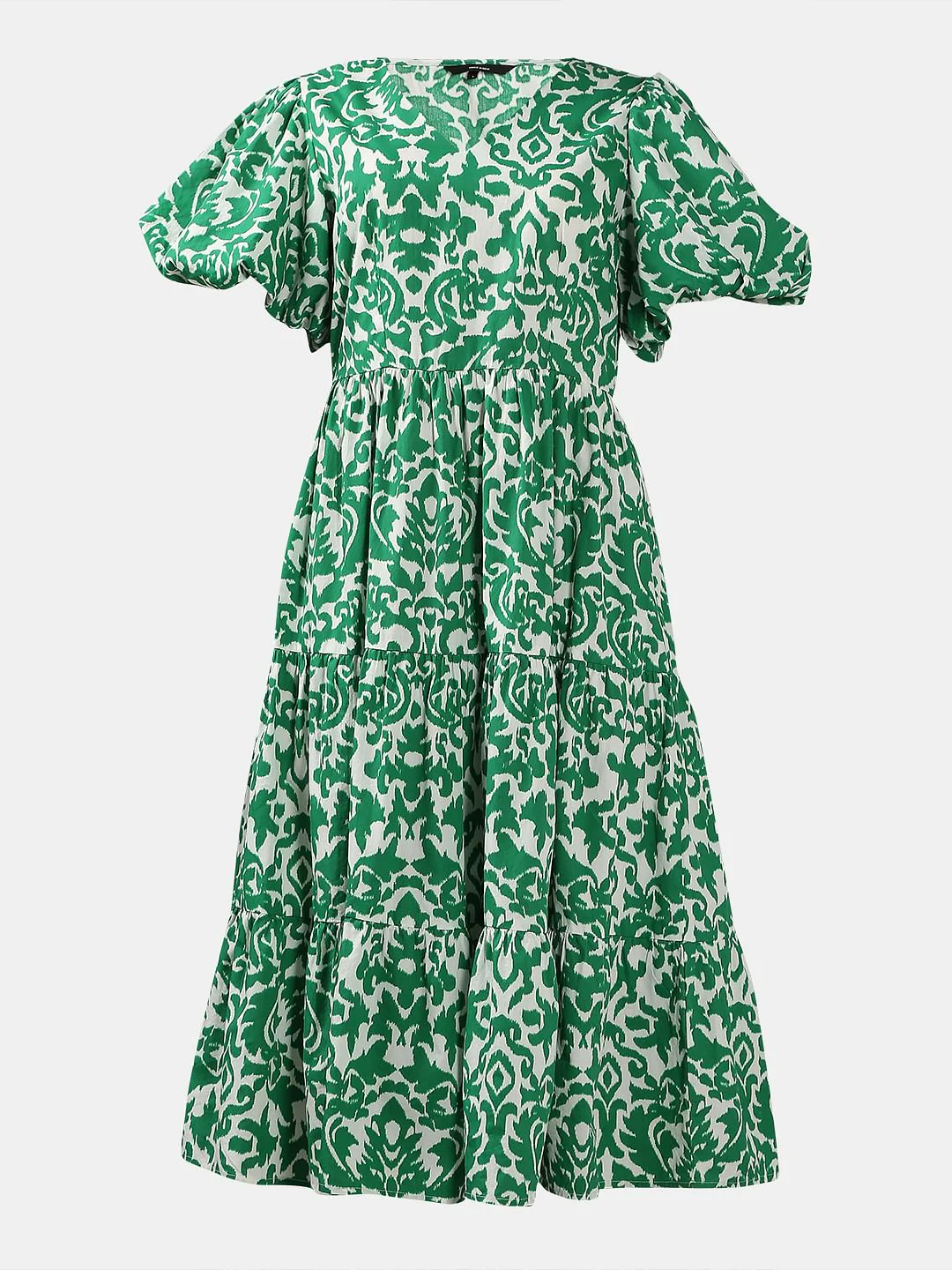 Green Printed Puff Sleeves Midi Dress - Image 7