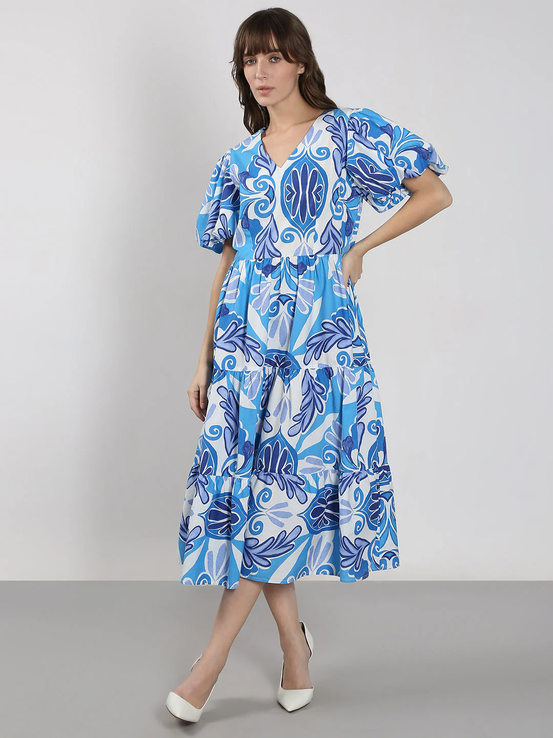Blue Printed Midi Dress - Image 2