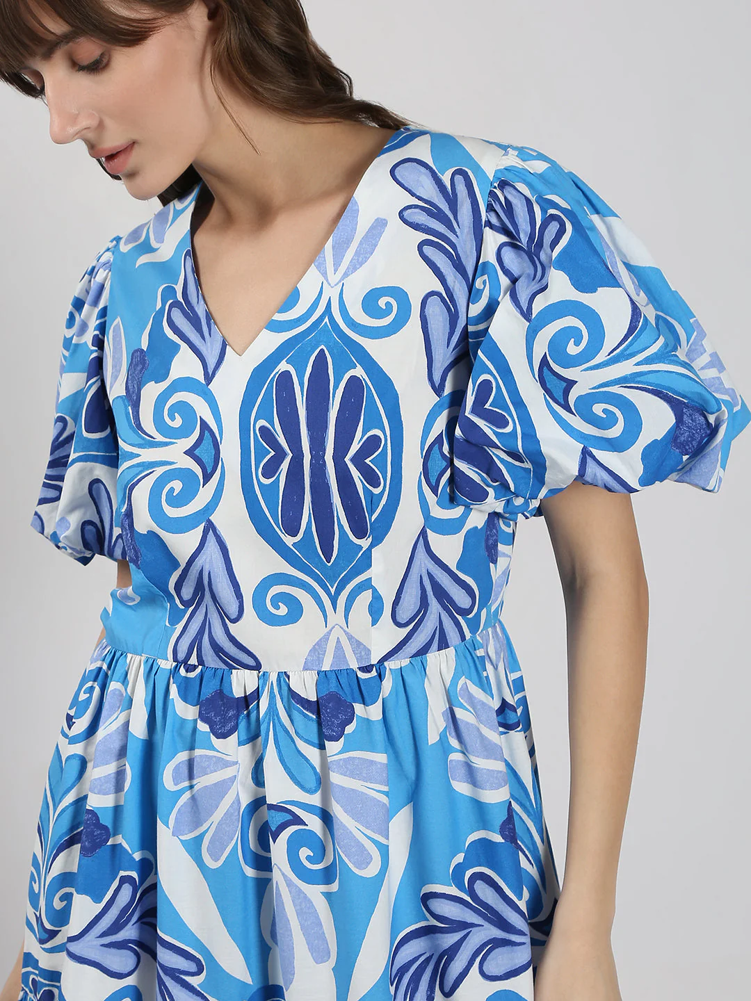 Blue Printed Midi Dress - Image 5