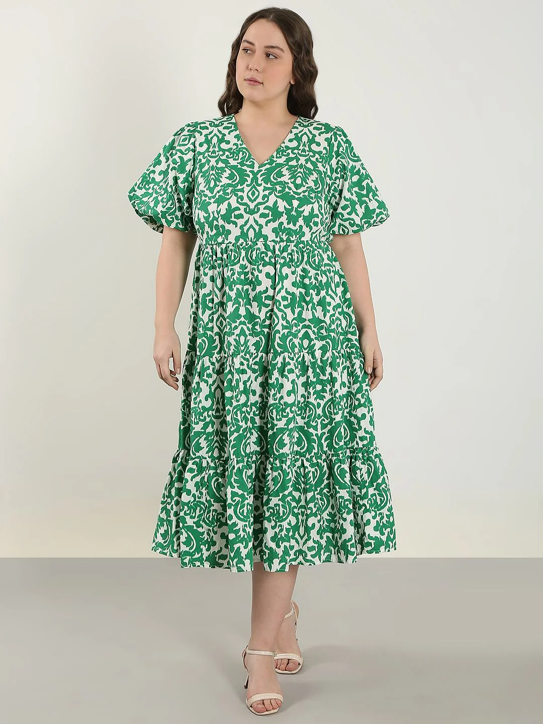 Curve Green Abstract Print Midi Dress - Image 2