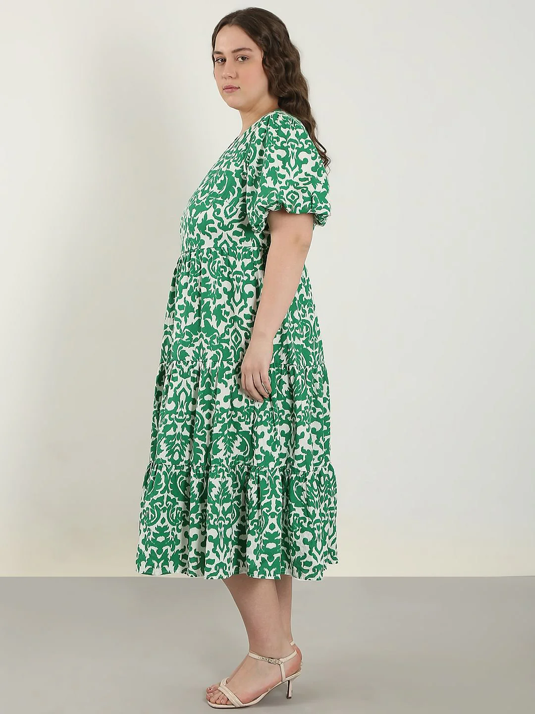 Curve Green Abstract Print Midi Dress - Image 3