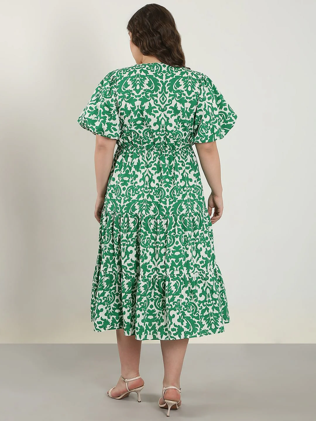 Curve Green Abstract Print Midi Dress - Image 4