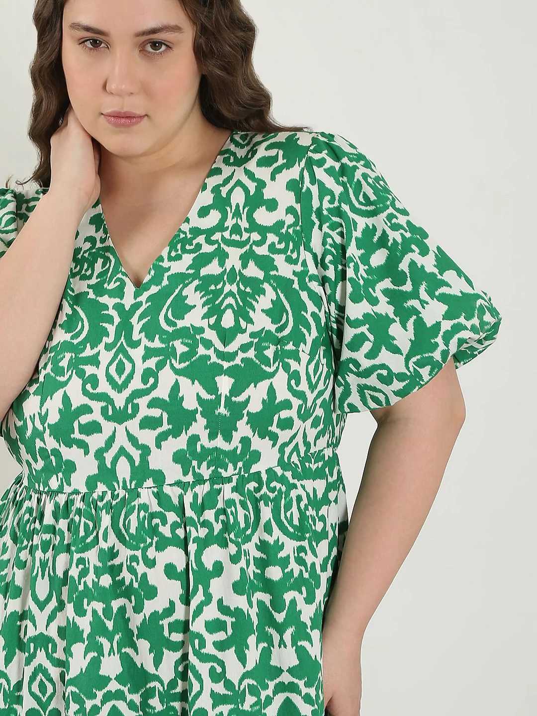 Curve Green Abstract Print Midi Dress - Image 5