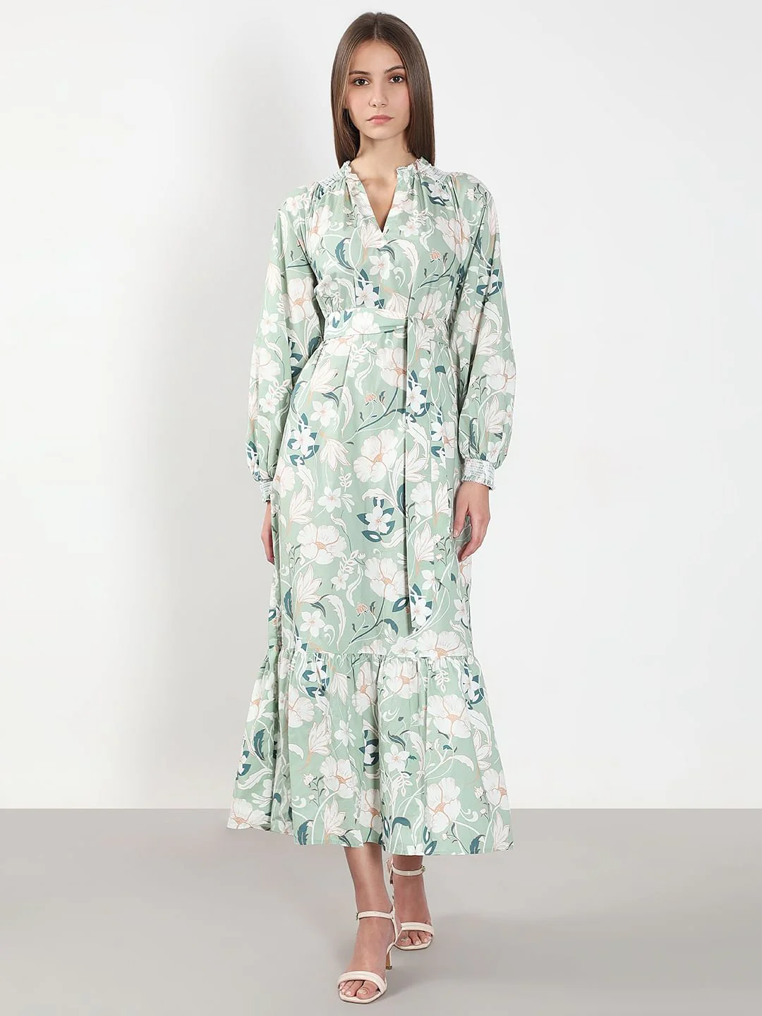 Green Floral Cotton Midi Dress - Image 2
