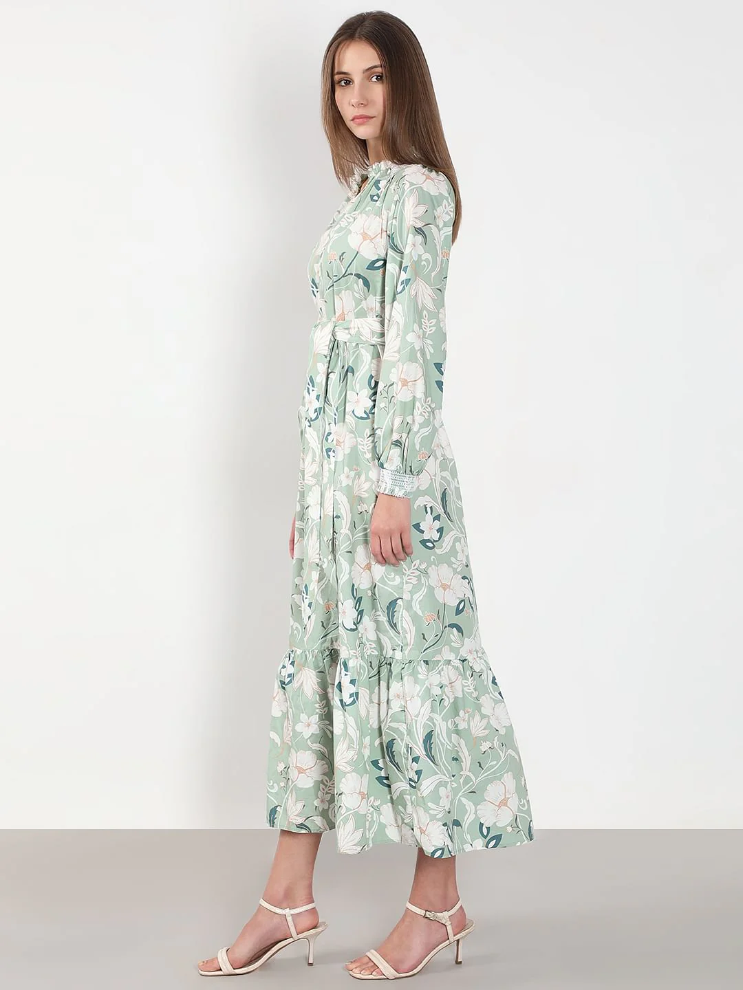 Green Floral Cotton Midi Dress - Image 3
