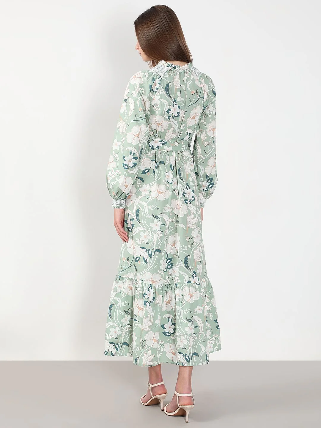 Green Floral Cotton Midi Dress - Image 4