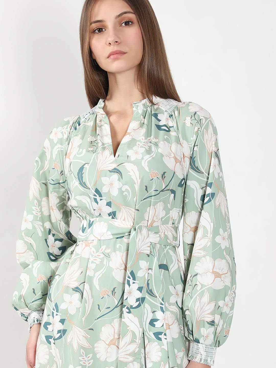 Green Floral Cotton Midi Dress - Image 5