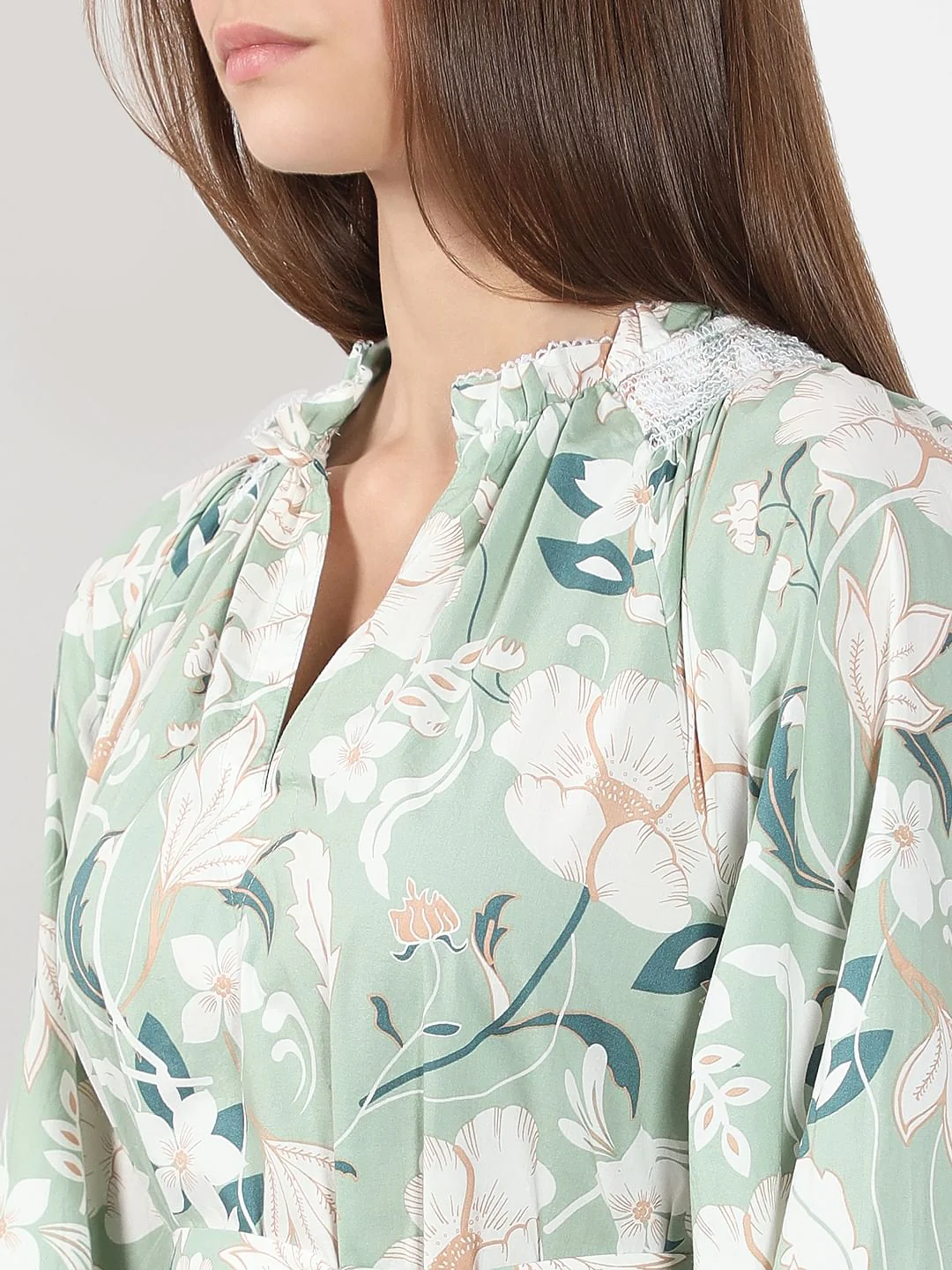 Green Floral Cotton Midi Dress - Image 6