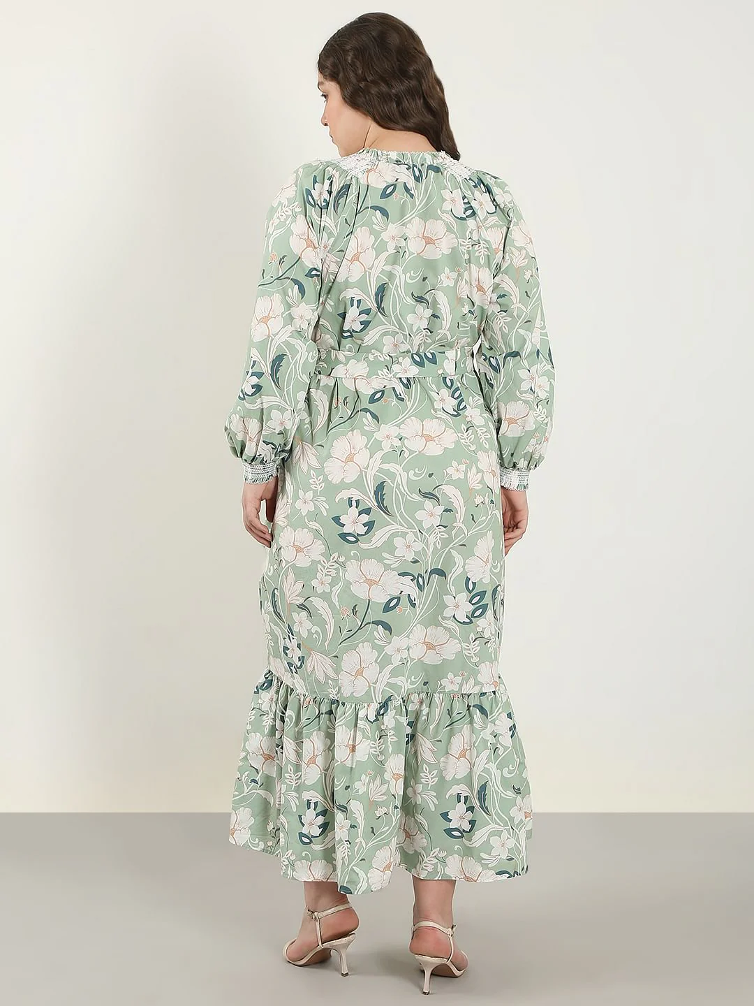 Curve Green Floral Cotton Midi Dress - Image 4