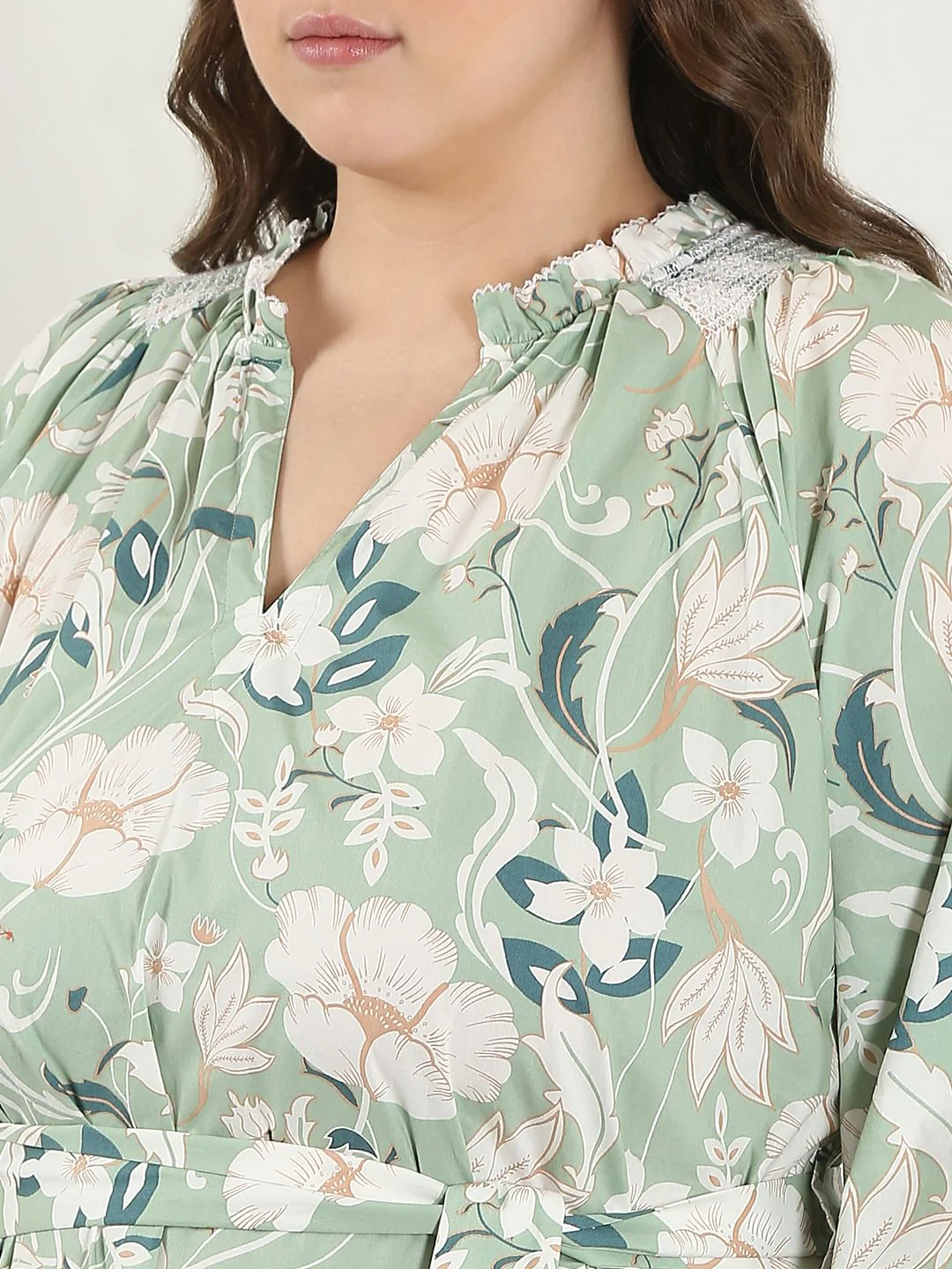 Curve Green Floral Cotton Midi Dress - Image 6