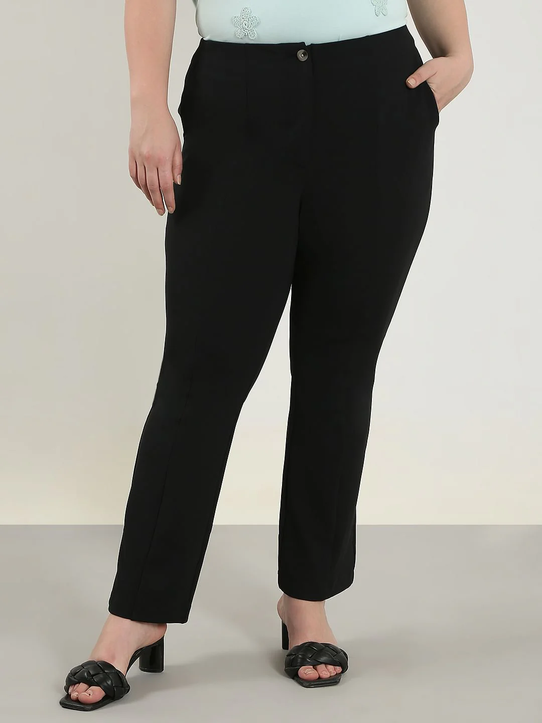 Curve Black High Rise Flared Pants - Image 2