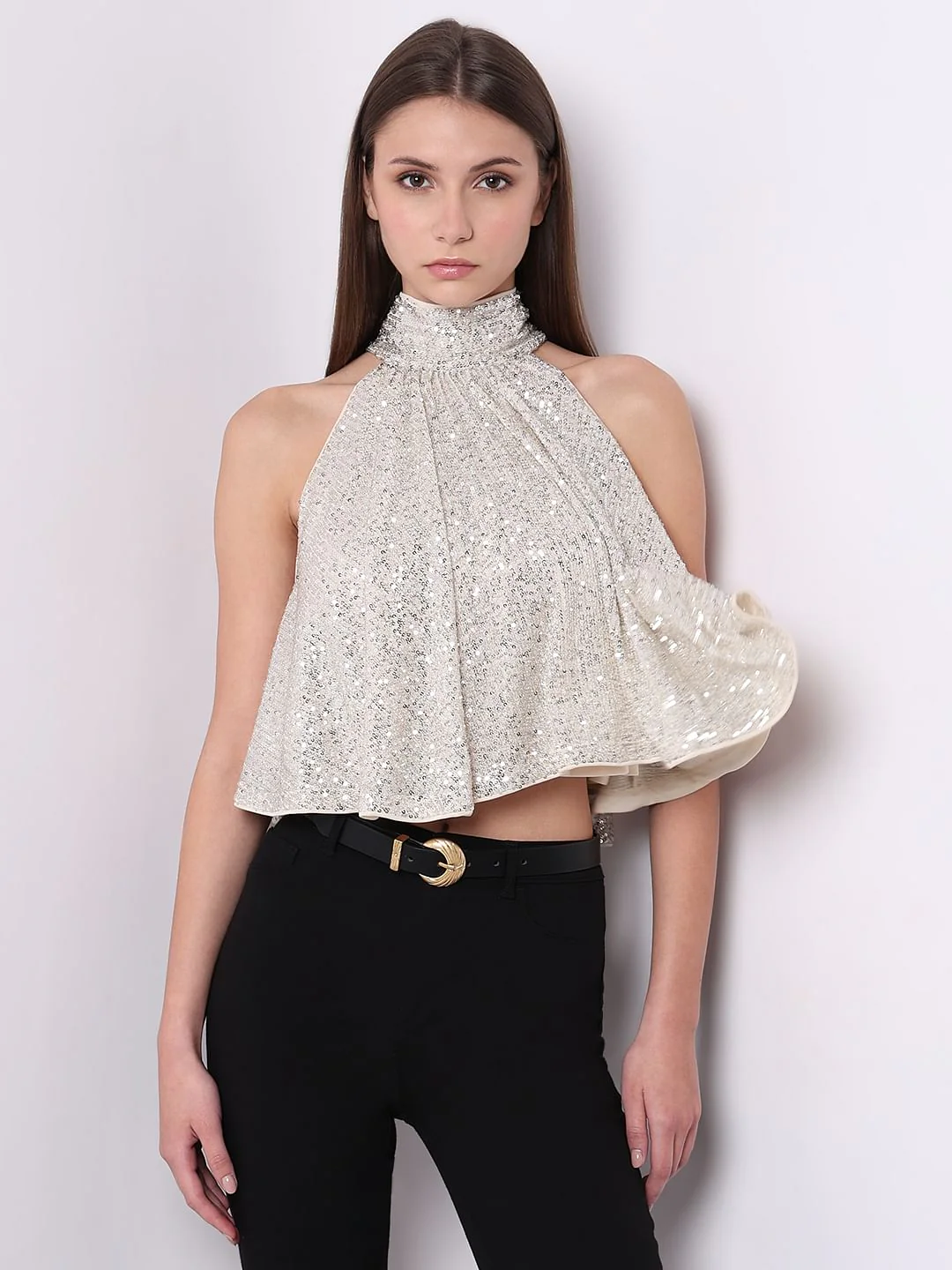 Silver Sequined Halter Neck Top - Image 2