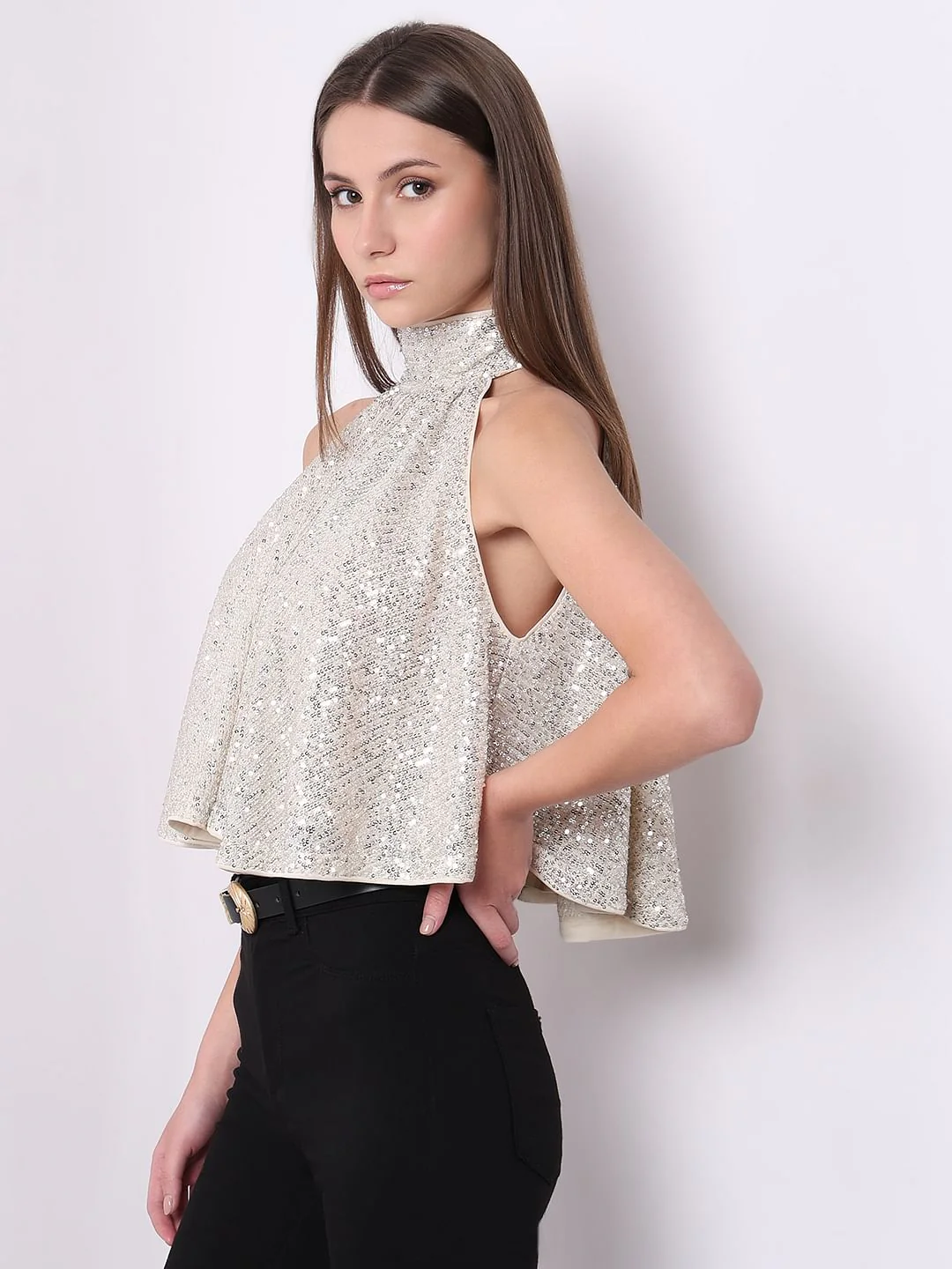 Silver Sequined Halter Neck Top - Image 3