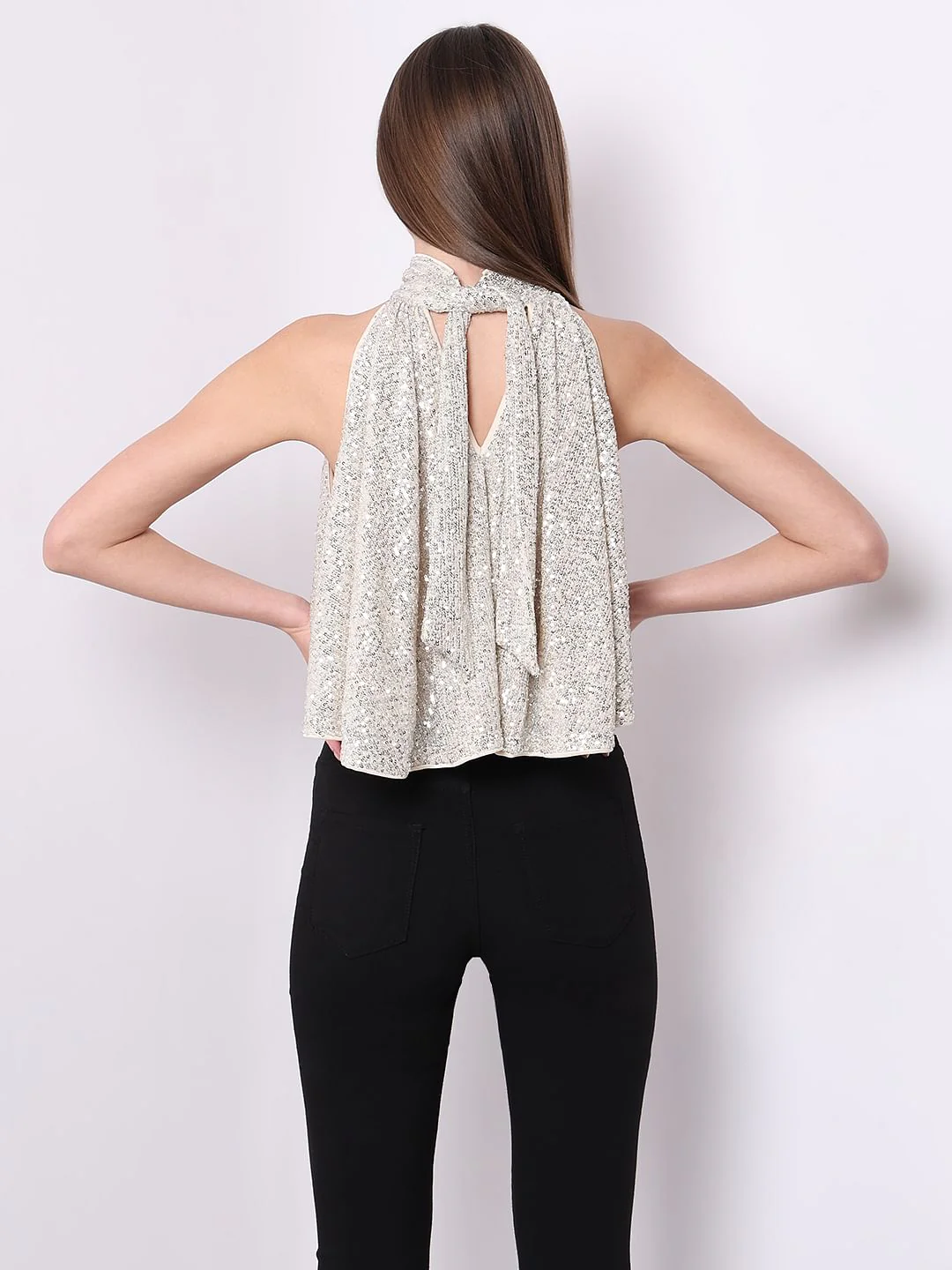 Silver Sequined Halter Neck Top - Image 4