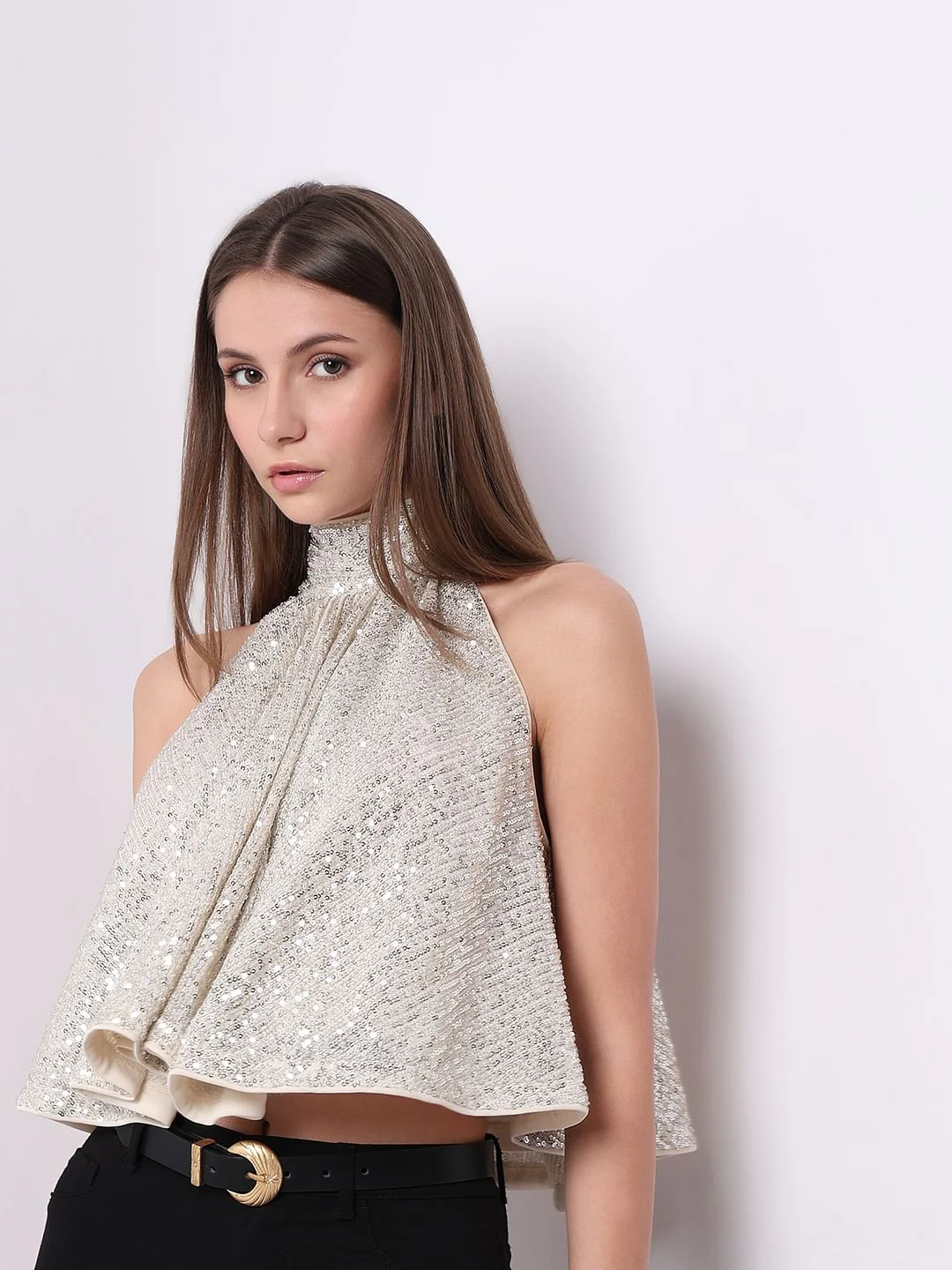 Silver Sequined Halter Neck Top - Image 6