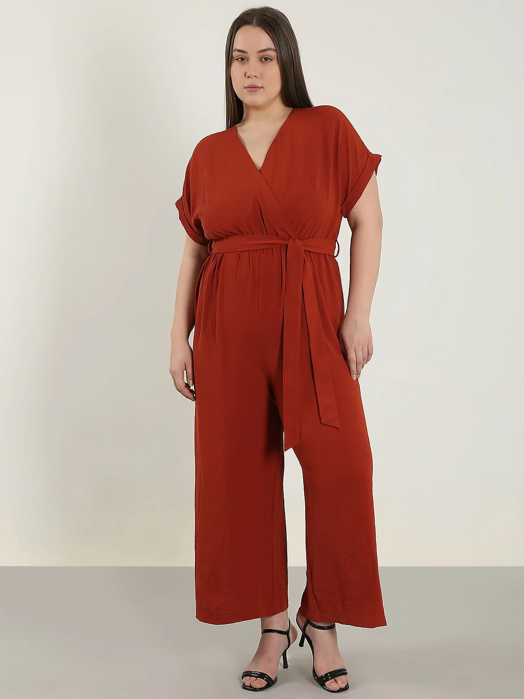 Curve Red V Neck Jumpsuit - Image 2