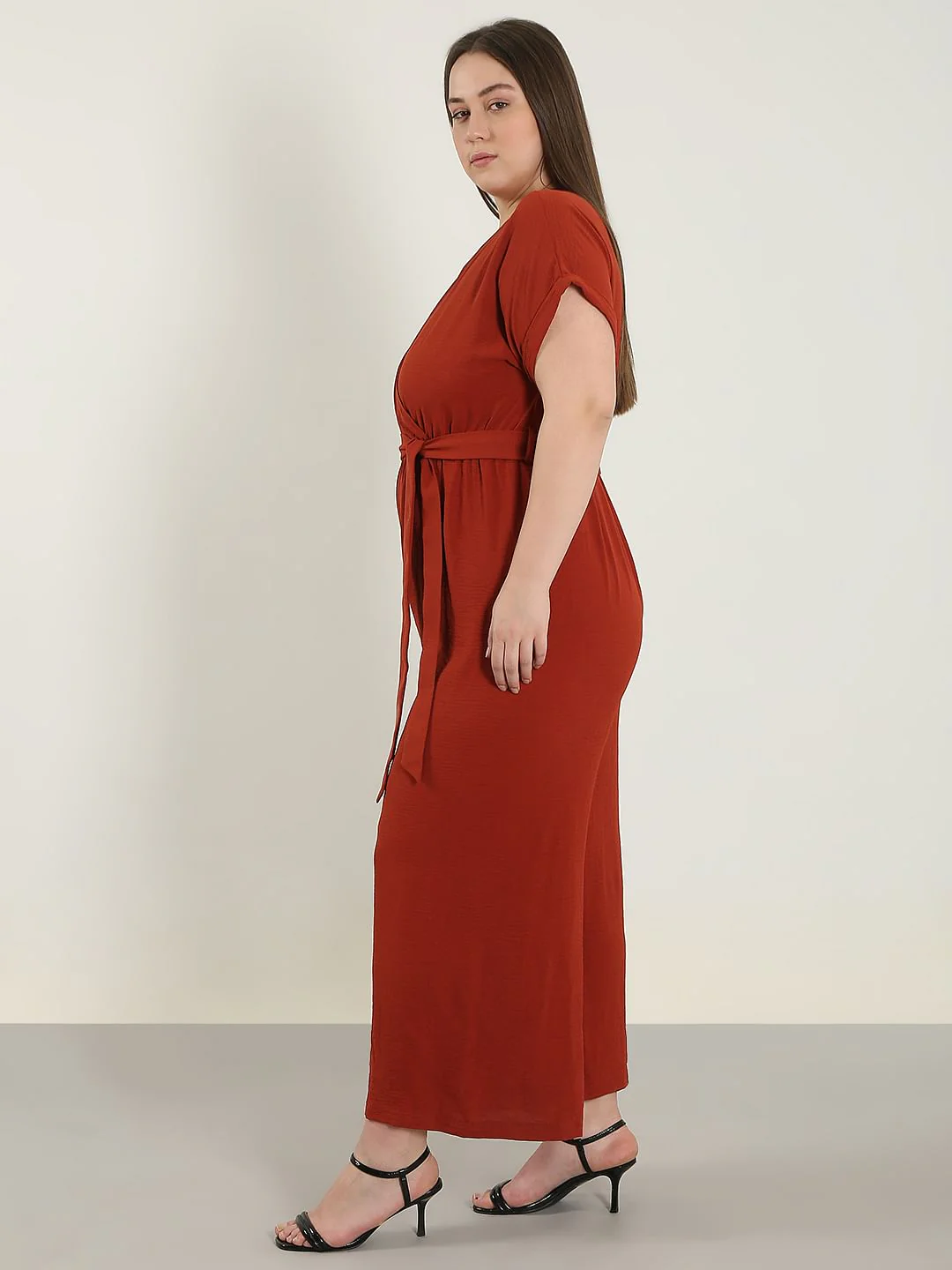 Curve Red V Neck Jumpsuit - Image 3