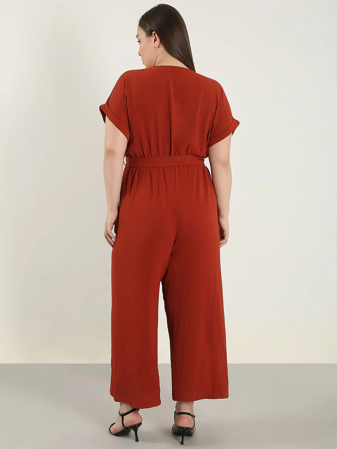 Curve Red V Neck Jumpsuit - Image 4