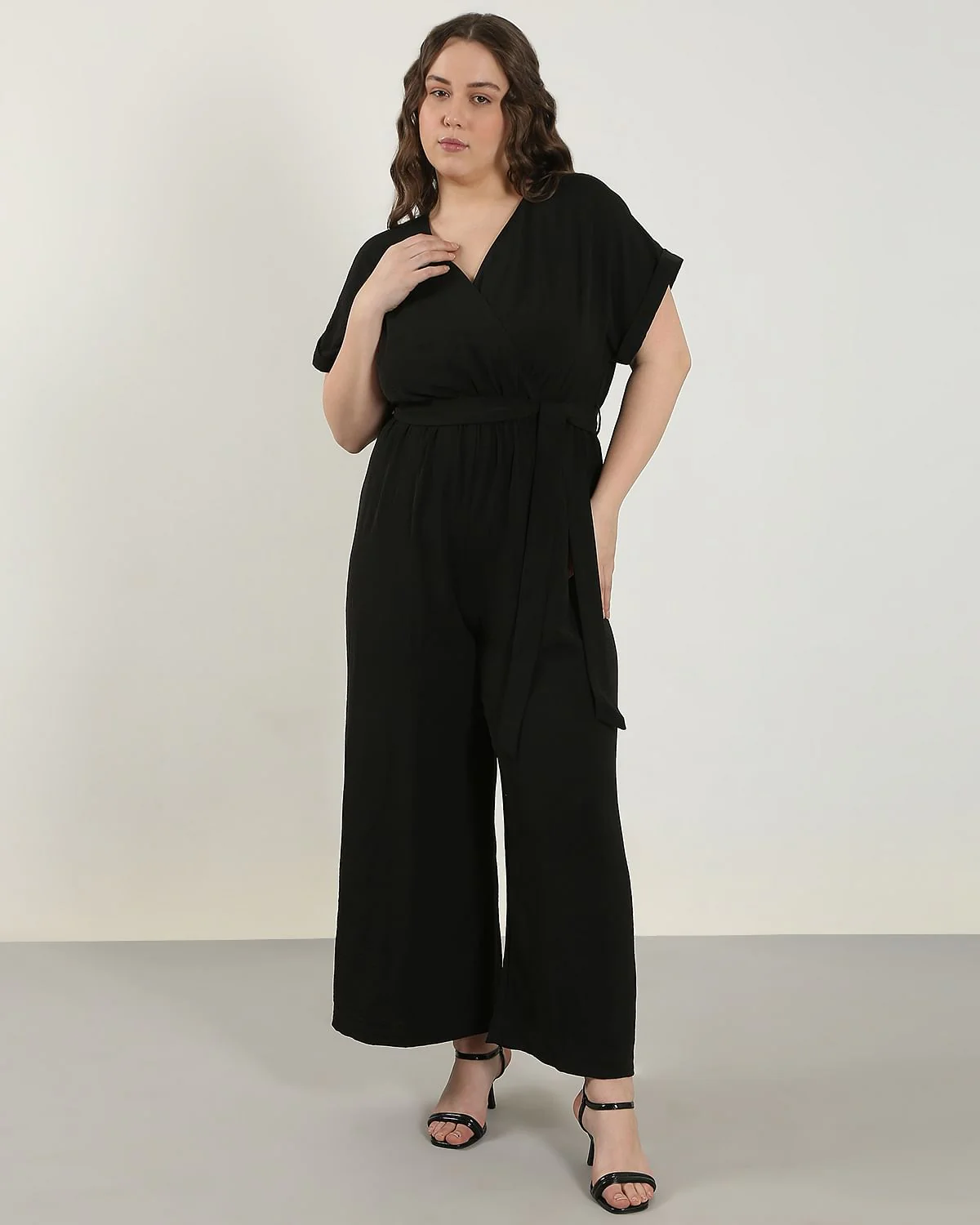 Curve Black V Neck Jumpsuit - Image 2
