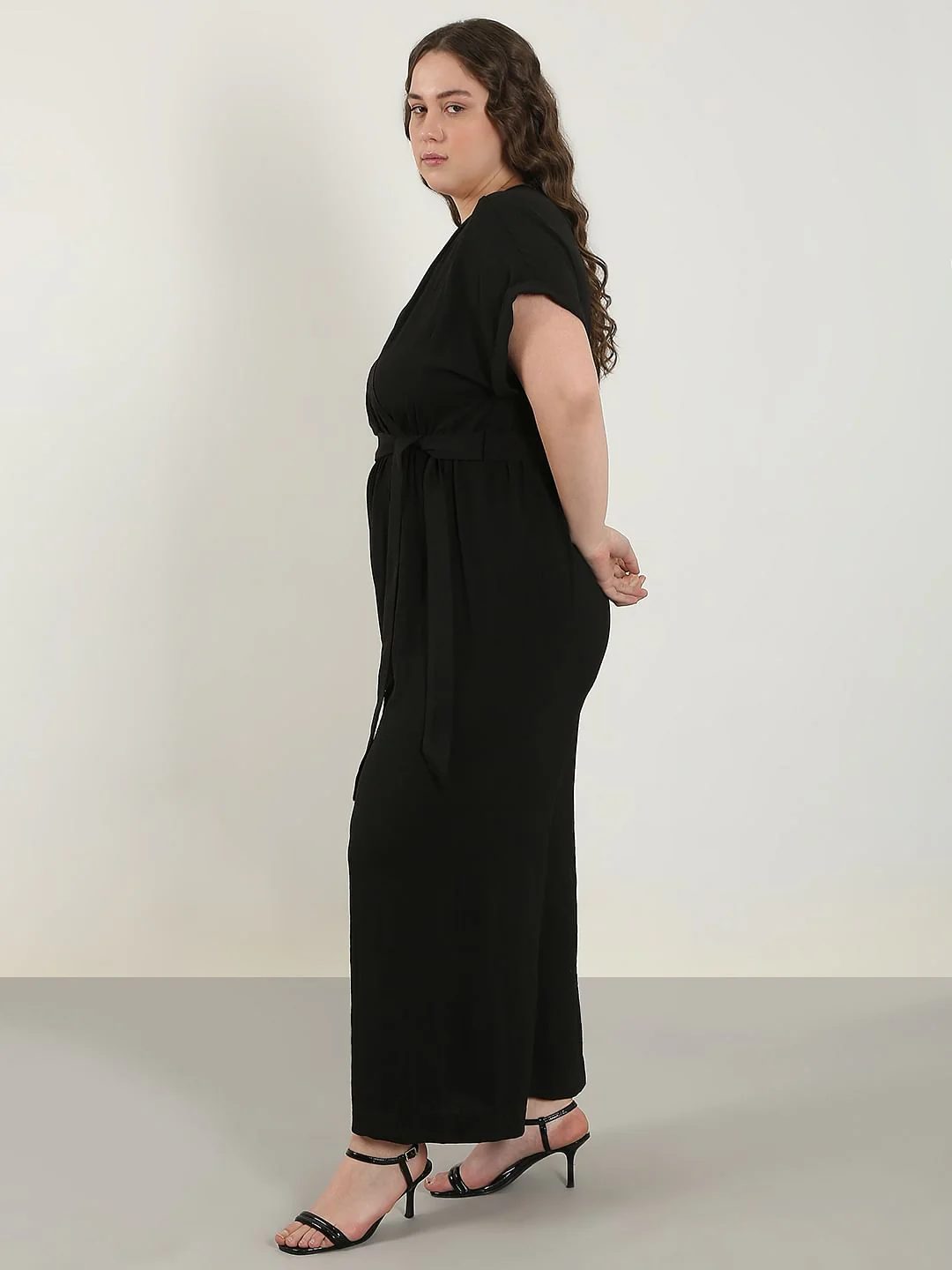 Curve Black V Neck Jumpsuit - Image 3