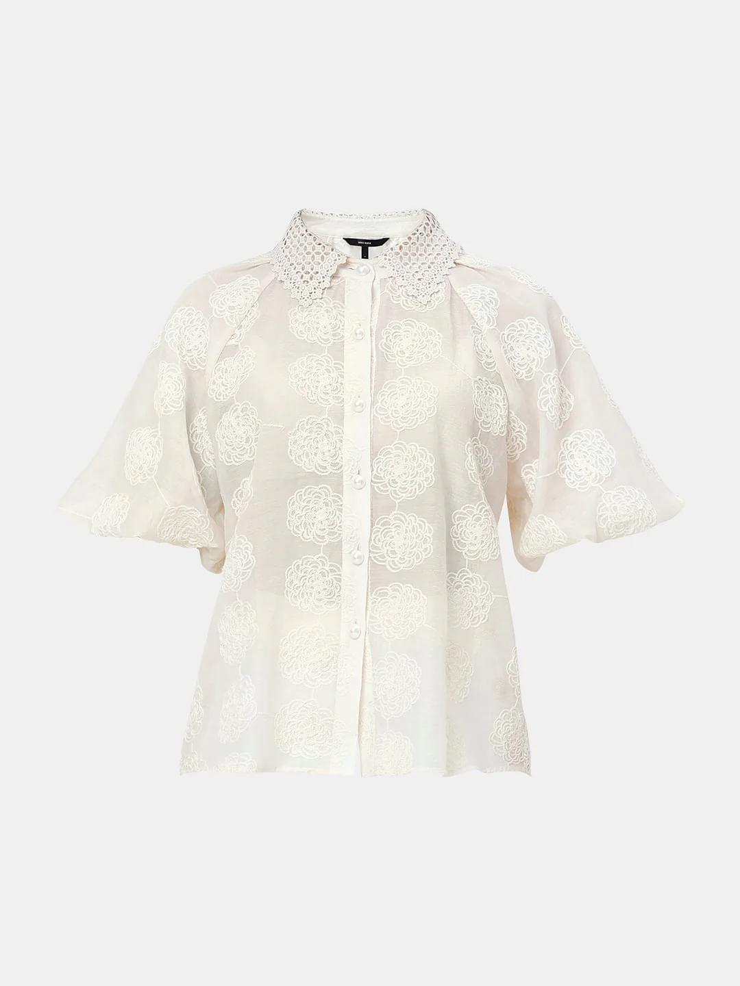 White Embroidered Puff Sleeves Shirt - Image 7