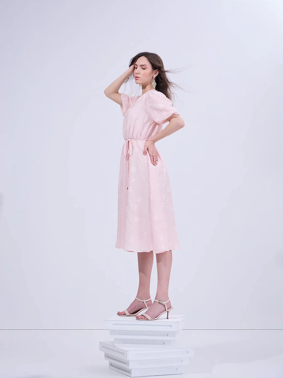 Light Pink Embroidered Midi Dress