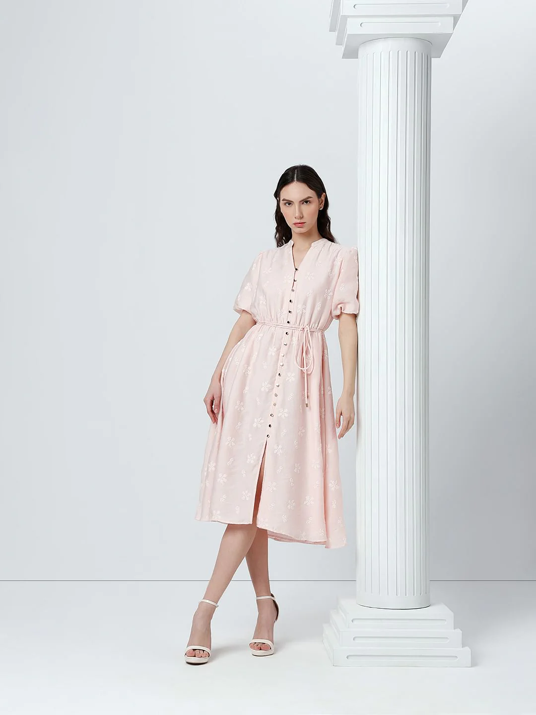 Light Pink Embroidered Midi Dress - Image 2