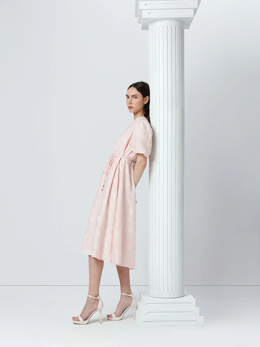 Light Pink Embroidered Midi Dress - Image 3