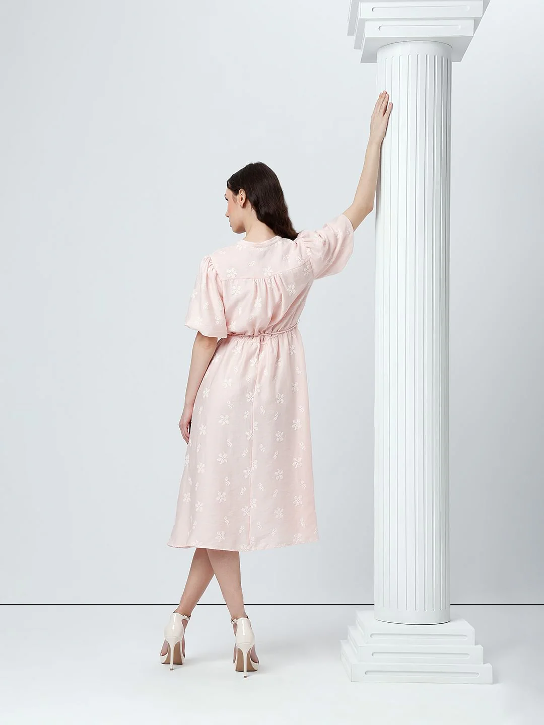 Light Pink Embroidered Midi Dress - Image 4