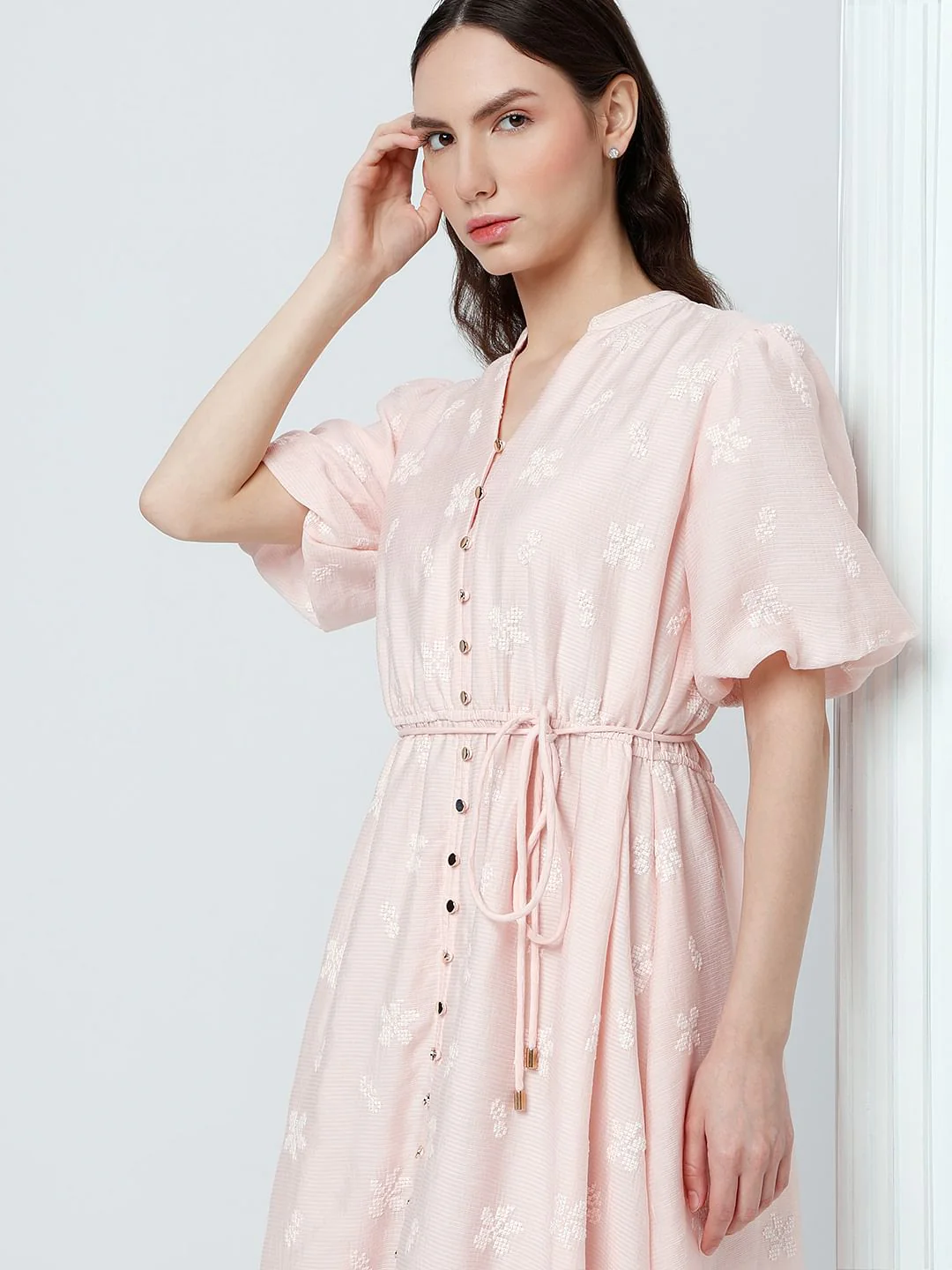 Light Pink Embroidered Midi Dress - Image 5