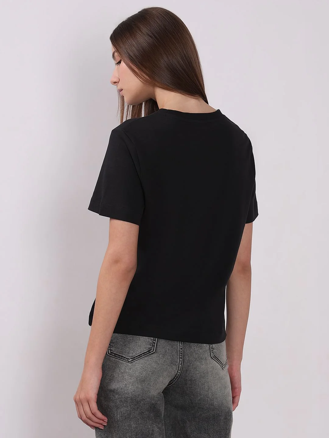 Black Cotton O-Neck T-Shirt - Image 4