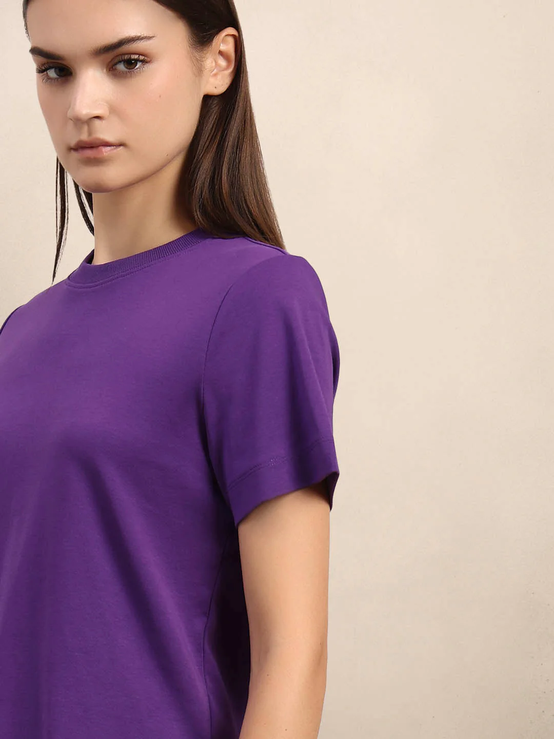 Crew Neck Cotton T-Shirt - Purple - Image 6